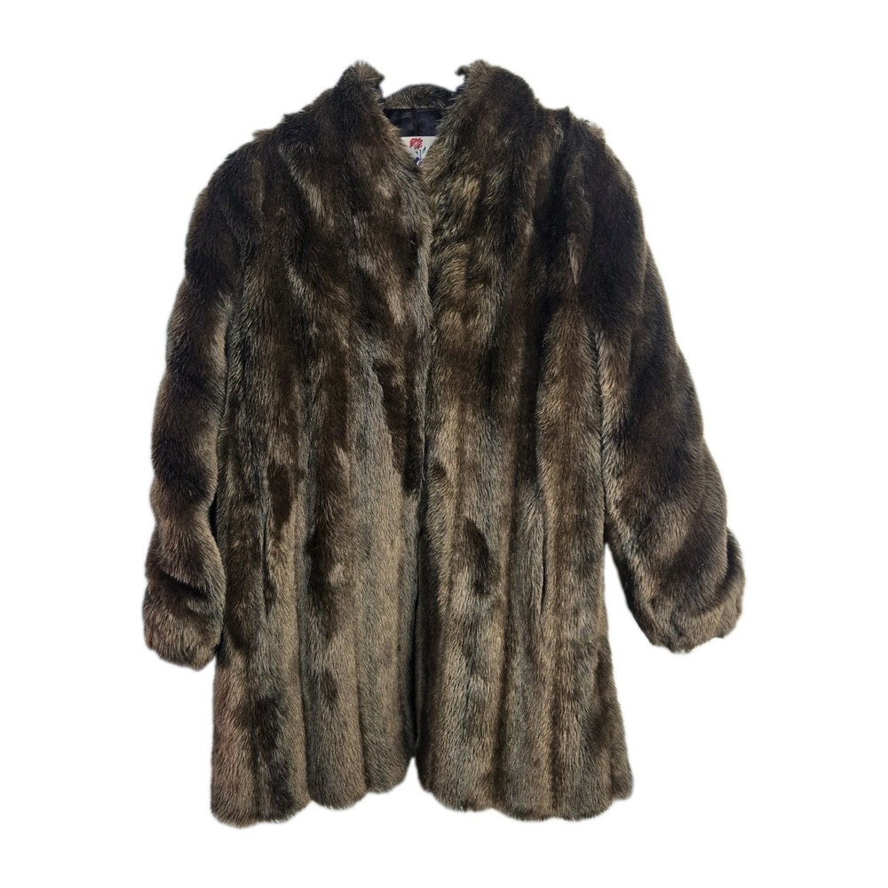 Vintage Monterey Fashions Faux Fur Mink Coat Womens 10 Brown Sable Mob Wife